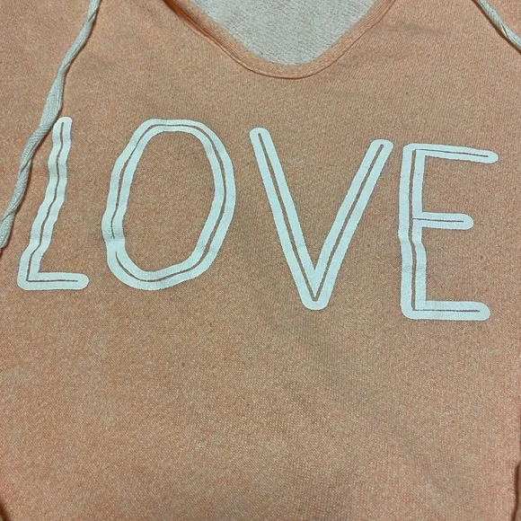 Derek Heart Peach Hoodie with 'LOVE' Graphic Women’s Size L Long Sleeve Top - Picture 3 of 10